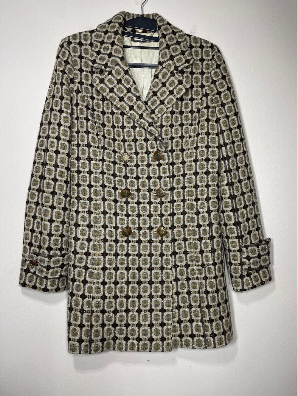 Juicy Couture Vintage Tweed PeaCoat Geometric Corp Mod Y2K M